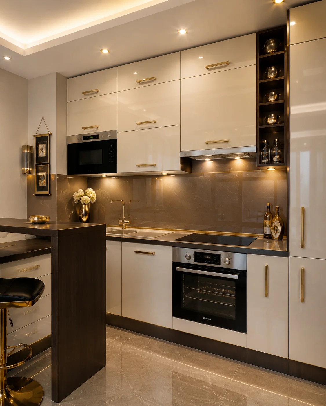 Luxury kitchen with marble countertops