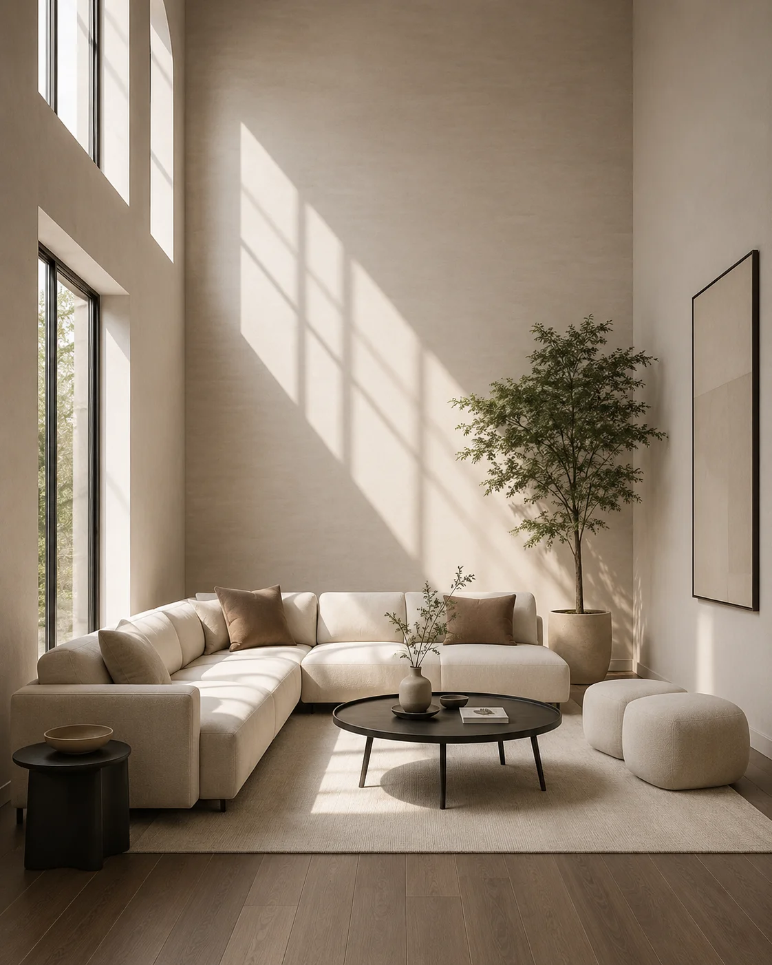 Minimalist living room with clean lines and natural light