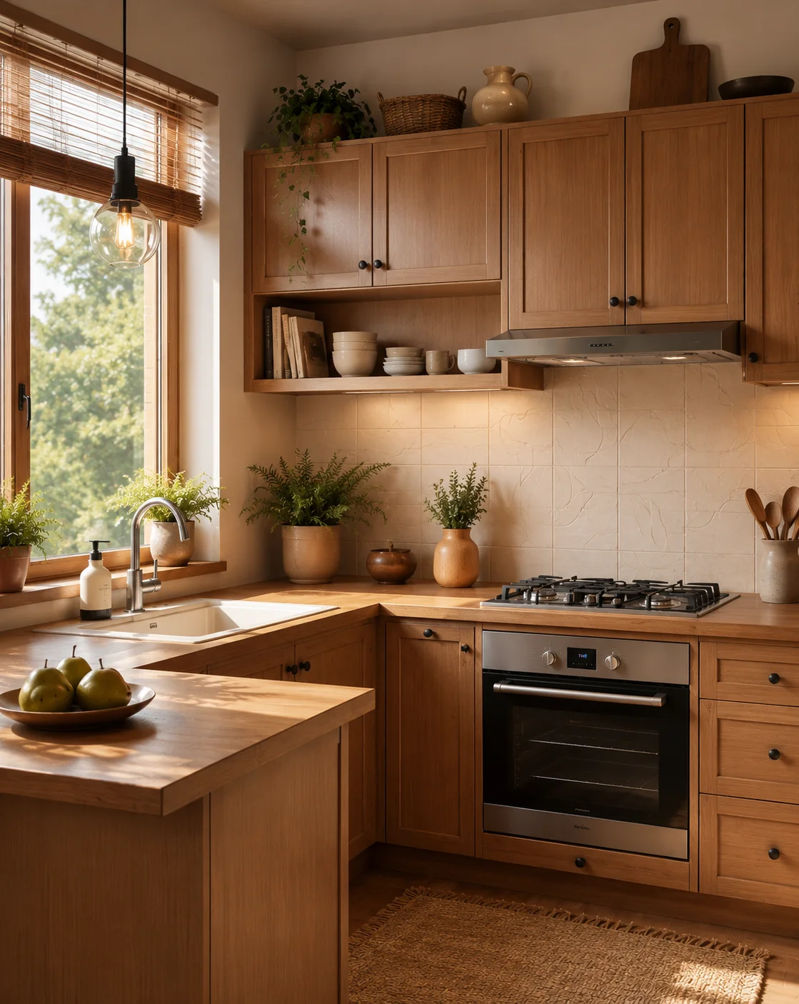 Rustic kitchen with terracotta and warm wood