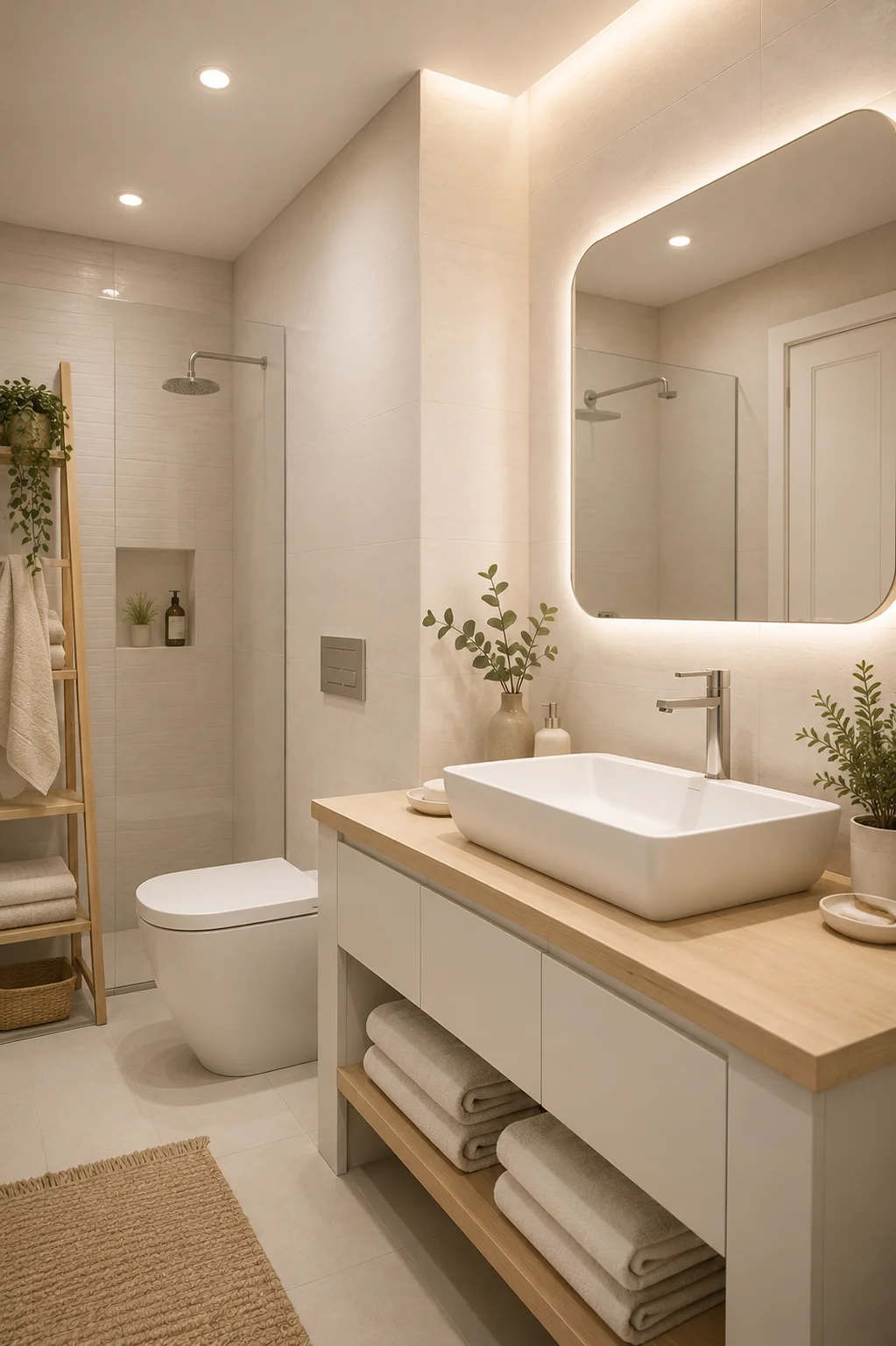 Scandinavian washroom with natural textures